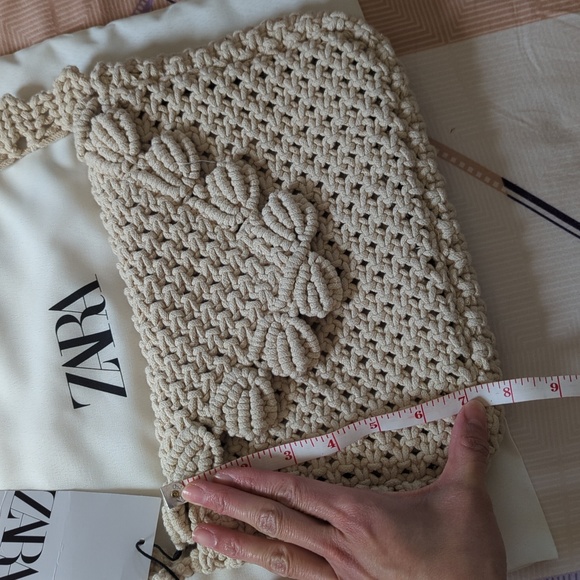 Zara macrame crochet shoulder flap bag cream beige NWT - Picture 6 of 9